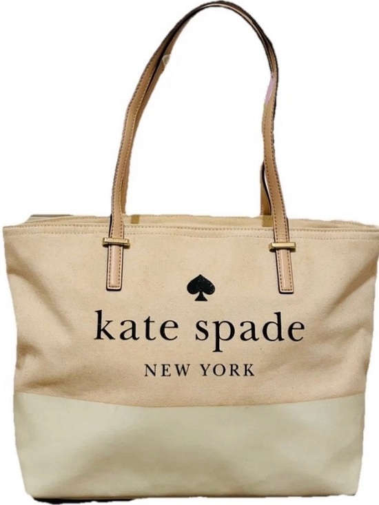 kate spade Handbags - Kate Spade Remmi Ash Street Tote – Pink & White Canvas with Leather Straps